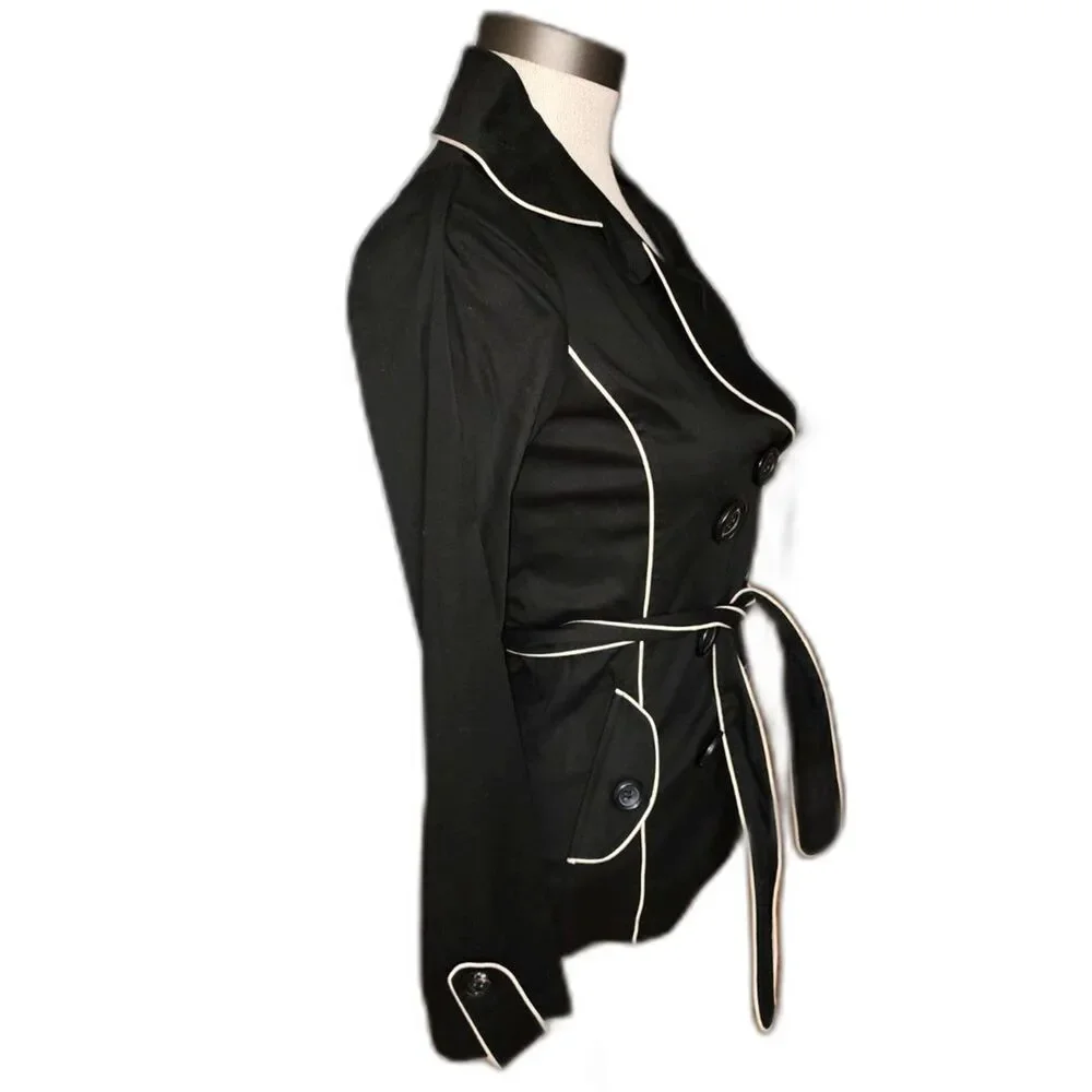 Sugar Tart Women's Black Pea Coat White Trim Size S - Picture 2 of 7